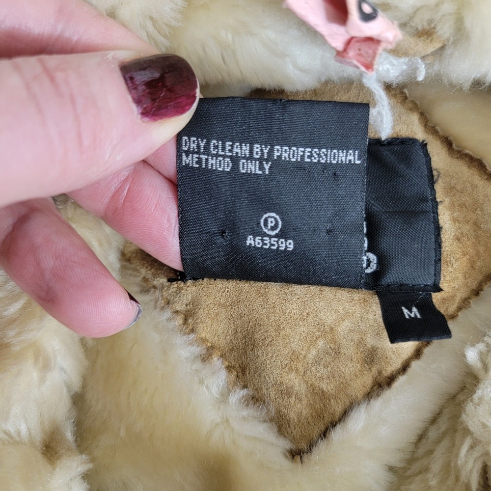 VTG Dennis Basso Genuine Suede Faux Sherpa Lined Jacket Tan Shearling Collar M - Picture 4 of 16